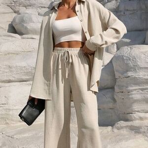 Women's Cream Pants & Jumpsuit Set
